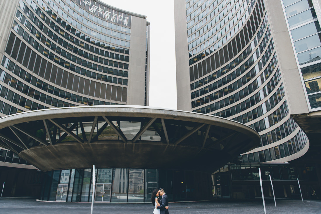 Bride & Groom in front of Toronto City Hall Building | Toronto City Hall Wedding | EIGHTYFIFTH STREET PHOTOGRAPHY