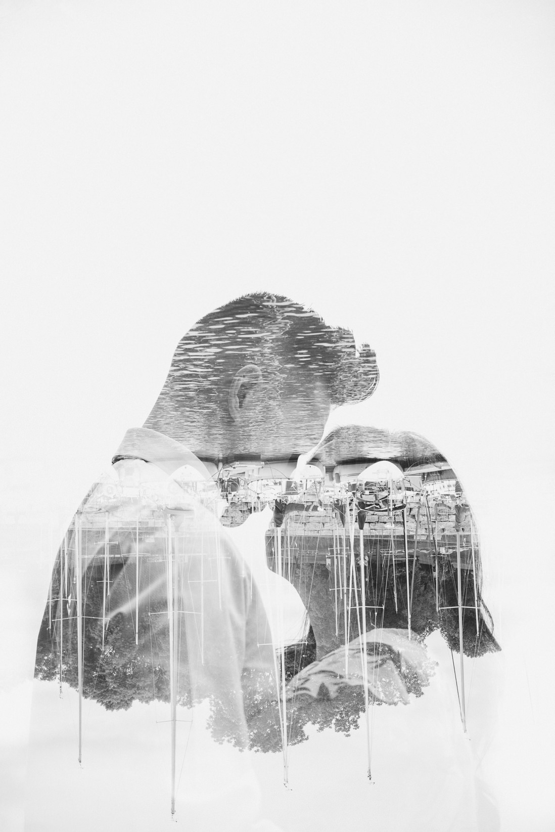 Black & White Double Exposure of Couple | Lakeside Park Marina Oakville | EightyFifth Street Photography