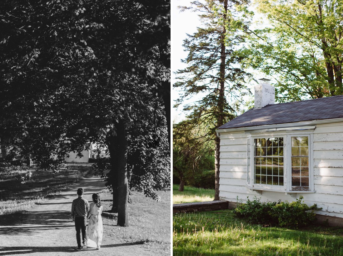 Black & White shot of couple walking on path | Scotsdale Farm Engagement, Georgetown | Toronto Wedding Photographer | EightyFifth Street Photography