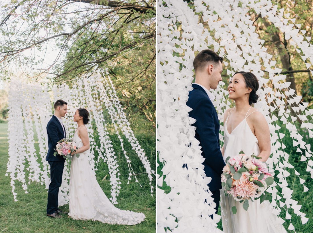 wax paper cone wedding backdrop, spring wedding inspiration | eightyfifth street photography