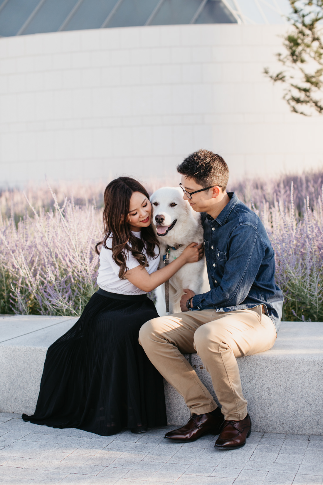 Engagement Photos with dog | Aga Khan Museum engagement | lavender portrait location | Toronto Wedding Photographer | EightyFifth Street Photography