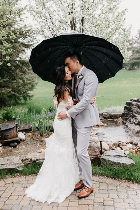 bride & groom under umbrella in the rain | the manor wedding kettleby | eightyfifth street photography