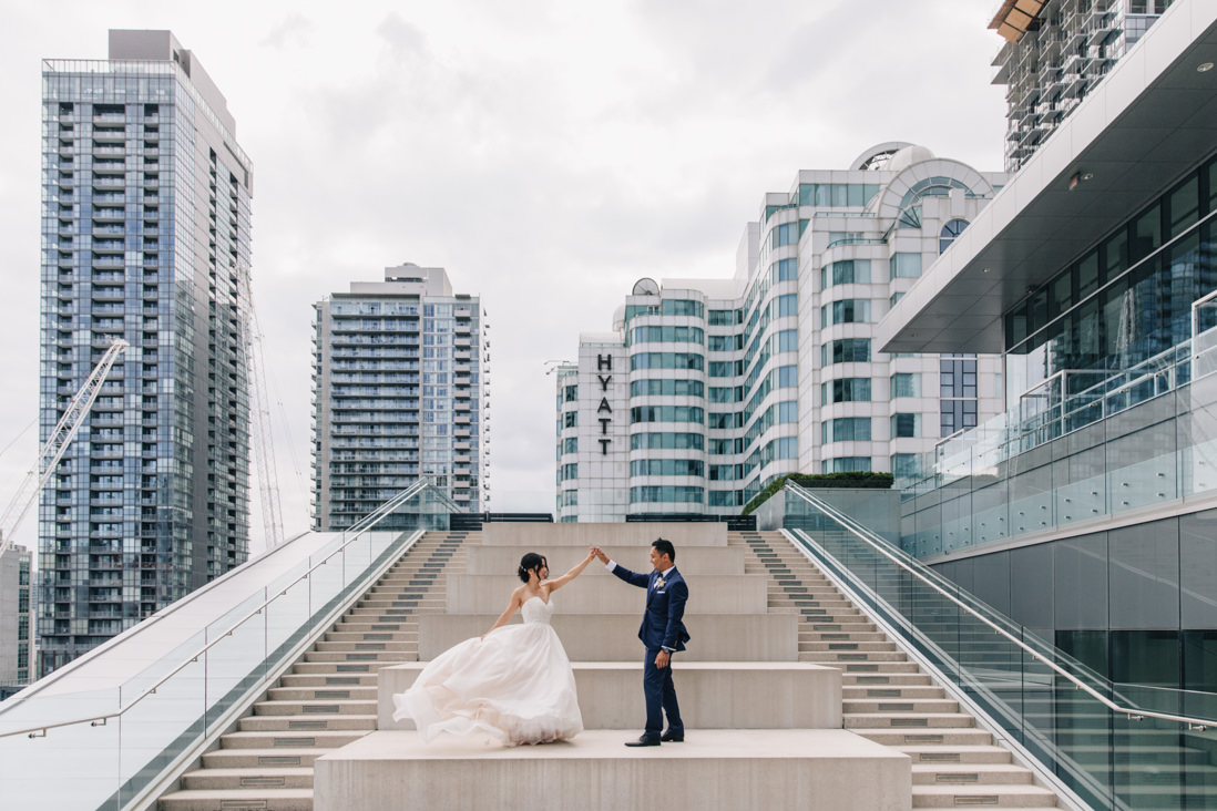 bride and groom portraits on the terrace at malaparte wedding toronto