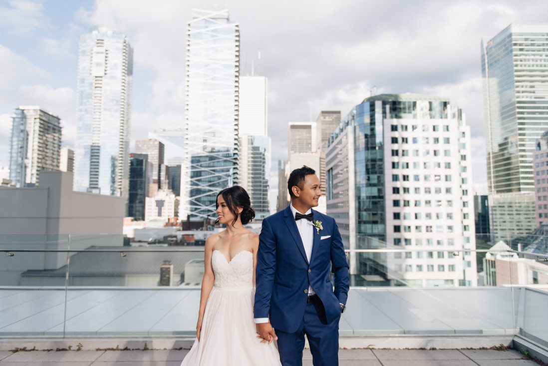 bride and groom portraits on the terrace at malaparte wedding toronto