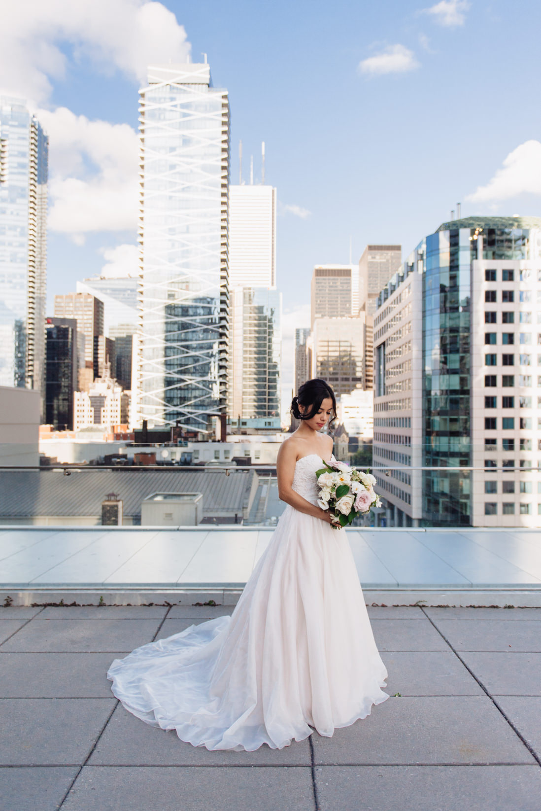 essense of australia dress bride with cream and blush bouquet_Malaparte_Wedding_Toronto_Wedding_Photographer | EightyFifth Street Photography