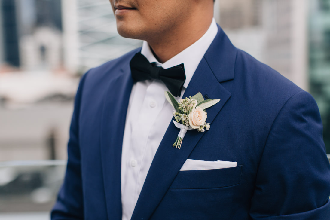 groom style details royal blue suit white boutonniere | EightyFifth Street Photography