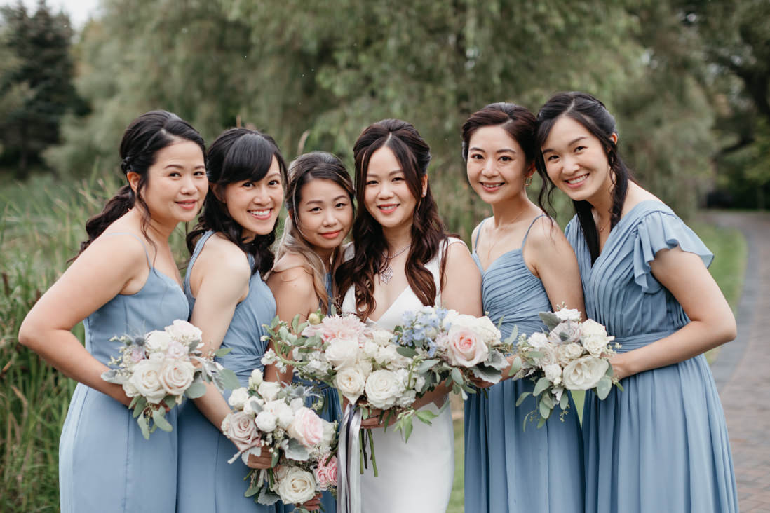 bride and bridesmaids in pastel french blue dresses Arlington estate wedding vaughan eightyfifth street photography