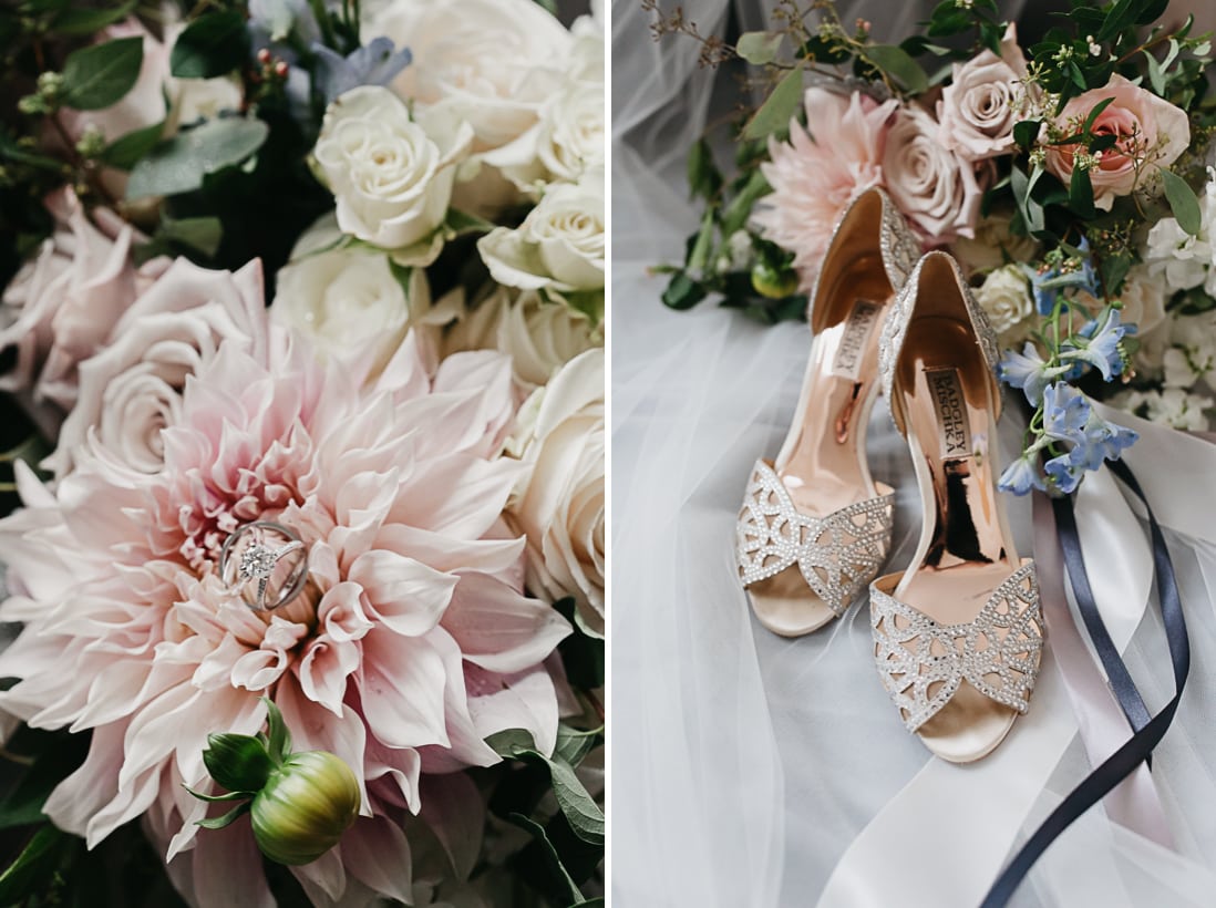 brides badgley mischka wedding shoes and dahlia bouquet toronto wedding photographer eightyfifth street photography